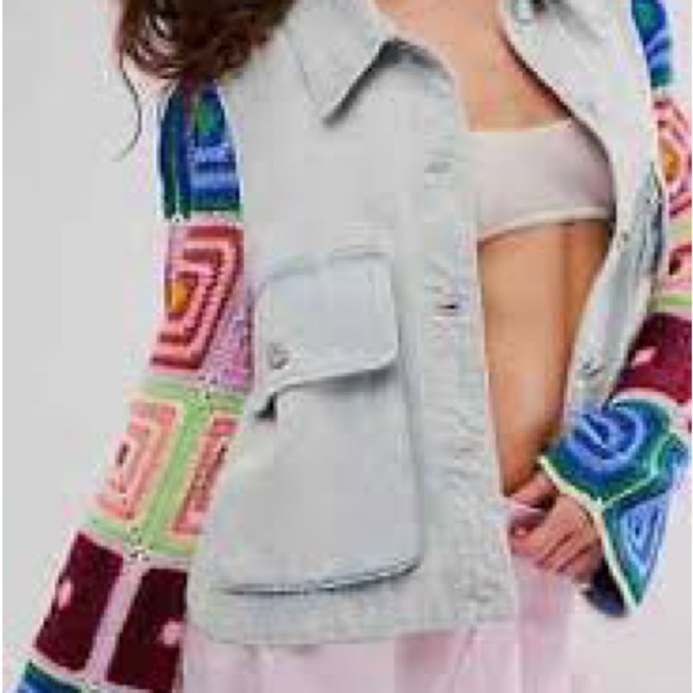Blank NYC Crochet Sleeve Jean Jacket